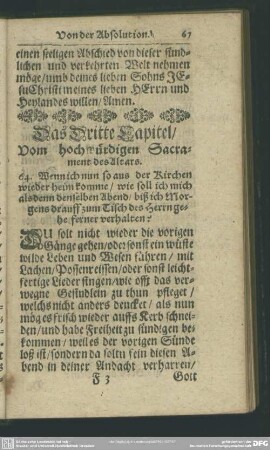 Das Dritte Capitel, Vom hochwürdigen Sacrament des Altars