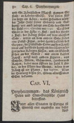 Cap. VI. Propheceyungen, das Königreich Polen und Chur-Sächsische Haus betreffend