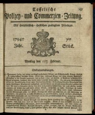 7tes Stueck, Montag den 17ten Februar 1794