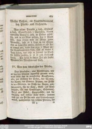 IV. Von dem Aderlassen der Pferde.