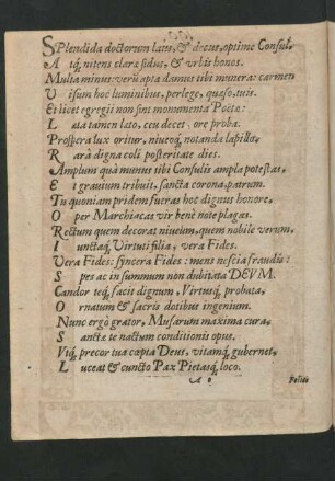 Splendida doctorum laus, et decus, optime Consul ...