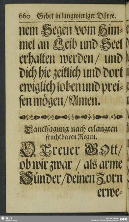 Dancksagung nach erlangten fruchtbaren Regen
