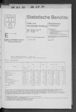 Bergbau, Verarbeitendes Gewerbe April 1991 : Lfd. Nr. 20