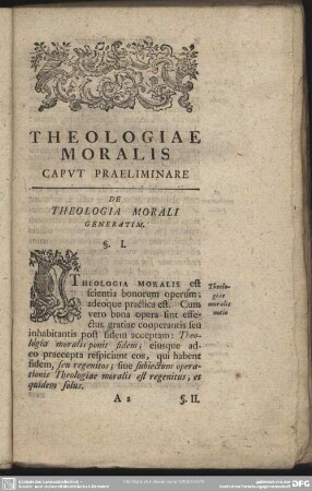 Caput Praeliminare De Theologia Morali Generatim