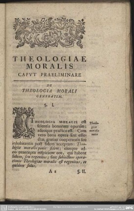 Caput Praeliminare De Theologia Morali Generatim