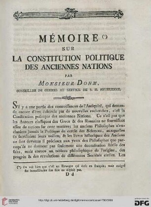 Mémoire sur la constitution politique des anciennes nations