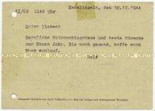 Feldpostkarte von Rolf Hill an seine Familie mit einem Weihnachtsgruß von den Kanalinseln - Familienkonvolut