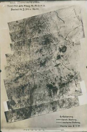 Foto deutscher und feindlicher Stellungen südlich von Bouchavesnes(-Bergen) (Luftbild)