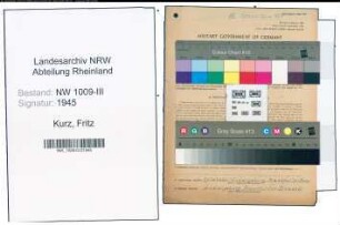 Entnazifizierung Fritz Kurz , geb. 23.03.1905 (Zollbeamter)