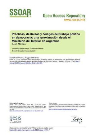 Prácticas, destrezas y códigos del trabajo político en democracia: una aproximación desde el Ministerio del Interior en Argentina