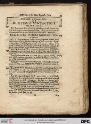 Appendix. I. Gramm. Hebr.: De Idiotismis Syntacticis Hebræorum