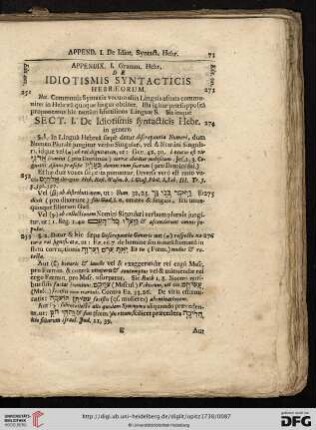 Appendix. I. Gramm. Hebr.: De Idiotismis Syntacticis Hebræorum
