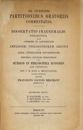 De Ciceronis partitionibus oratoriis commentatio