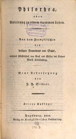 Philothea, oder Anleitung zu einem frommen Leben