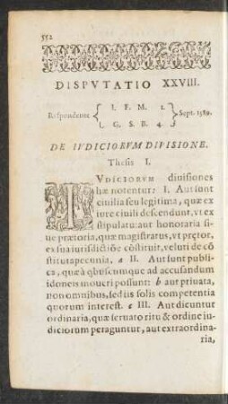 Disputatio XXVIII. ... De Iudiciorum Divisione.