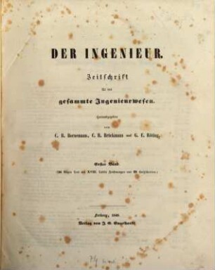 Der Ingenieur : Zeitschr. für d. gesamte Ingenieurwesen, 1. 1848