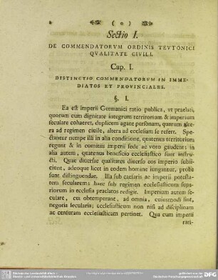 Sectio I. De Commendatorum Ordinis Teutonici Qualitate Ciuili