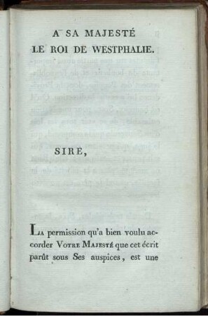 A sa majesté le roi de Westphalie