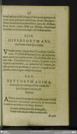 XCIV. Diversorum Animalium vitae spacium