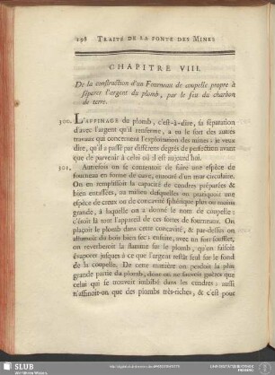 Chapitre VIII. De la construction d'un Fourneau de coupelle propre à séparer l'argent du plomb, par le feu du charbon de terre
