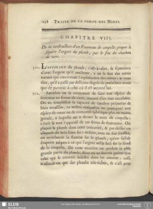 Chapitre VIII. De la construction d'un Fourneau de coupelle propre à séparer l'argent du plomb, par le feu du charbon de terre