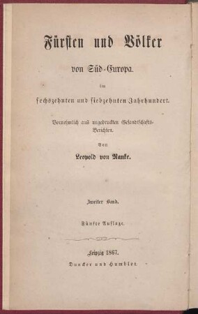 Bd. 2 = Bd. 1: Die römischen Päpste, ihre Kirche und ihr Staat im sechszehnten und siebzehnten Jahrhundert