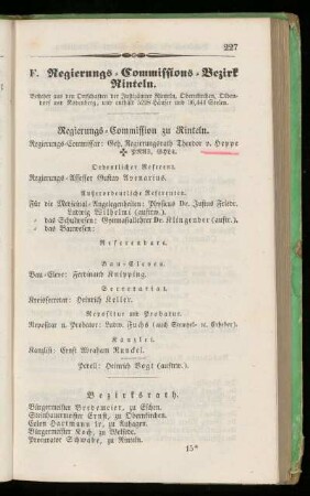 F. Regierungs=Commissions=Bezirk Rinteln.