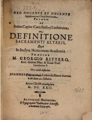 Hierogymnasma catecheticum ... ex sexto capite catecheseōs Lutheranae, 1. De definitione sacramentis altaris