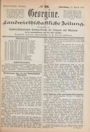 Fünfundfünfzigster Jahrgang. No. 33. Insterburg, 18. August 1887.