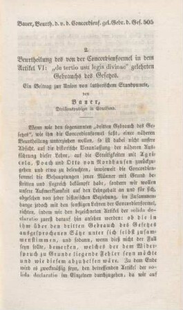 505-552 Beurtheilung des von der Concordienformel in dem Artikel VI: "de tertio usu legis divinae" gelehrten Gebrauchs des Gesetzes