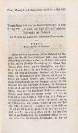 505-552 Beurtheilung des von der Concordienformel in dem Artikel VI: "de tertio usu legis divinae" gelehrten Gebrauchs des Gesetzes