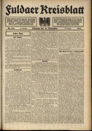 Erste Ausgabe vom Dienstag, den 30. September 1913.