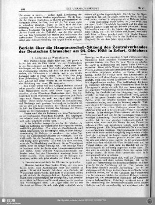 Bericht über die Hauptausschuß-Sitzung des Zentralverbandes der Deutschen Uhrmacher am 24. Okt. 1925 in Erfurt, Gildehaus (Schluß)