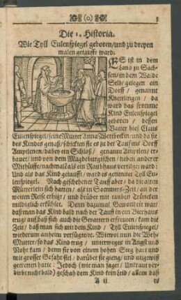 Die 1. Historia. Wie Tyll Eulenspiegel geboren/ und zu dreyen malen getaufft ward