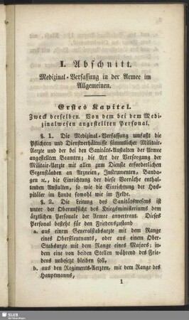I. Abschnitt. Medizinal-Verfassung in der Armee im Allgemeinen