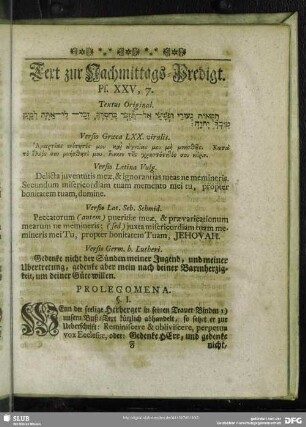 [Erklräung der Nachmittags-Predigt, Ps. XXV, 7]