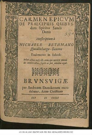 Carmen Epicum De Praecipuis Quibusdam Spiritus Sancti Donis