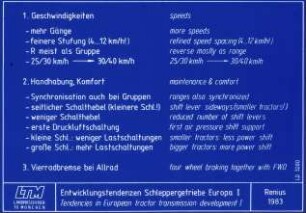 Entwicklungstendenzen Schleppergetriebe Europa I; Tendencies in European tractor transmission development I