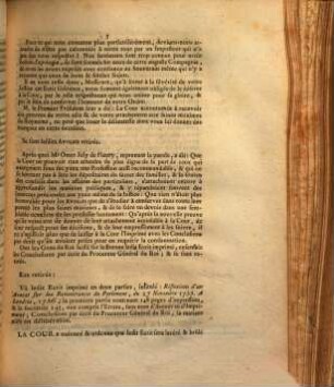 Arrest De La Cour De Parlement, Qui condamne un Ecrit intitulé: Réflexions d'un Avocat sur les Remontrances du Parlement, du 27 Novembre 1755, à être lacéré & brûlé par l'Exécuteur de la Haute-Justice : Extrait Des Registres Du Parlement. Du 27 Août 1756.