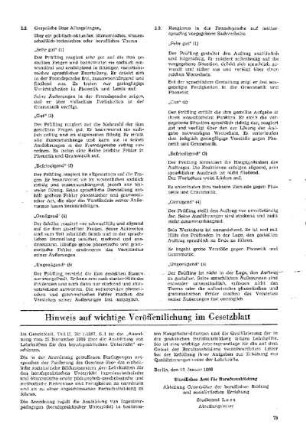 Hinweis auf wichtige Veröffentlichung im Gesetzblatt