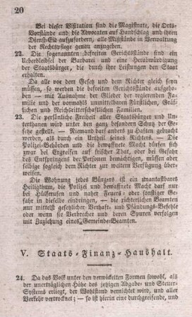 V. Staats-Finanz-Haushalt.