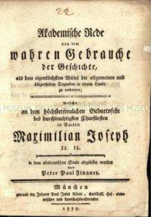 Akademische Rede zum Wert der Geschichtswissenschaften