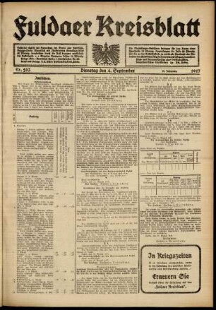 Ausgabe vom Dienstag, den 04. September 1917.
