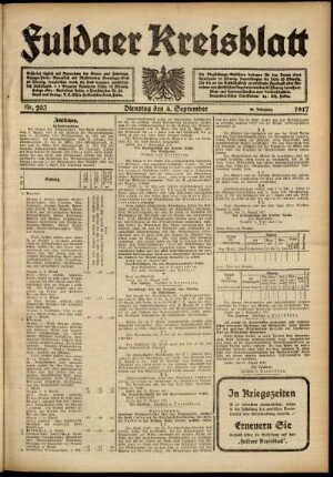 Ausgabe vom Dienstag, den 04. September 1917.
