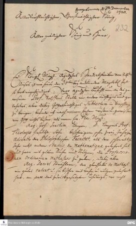 Brief von August Hermann Francke an Friedrich Wilhelm I., König in Preußen.