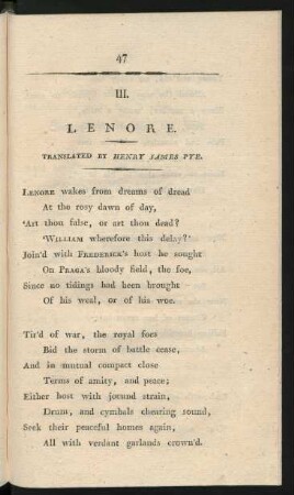 III. Lenore. Translated by Henry Janems Pye