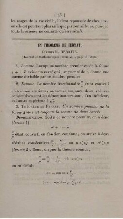 Un théorème de fermat.