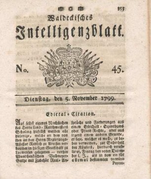 No. 45, Dienstag, den 5. November 1799