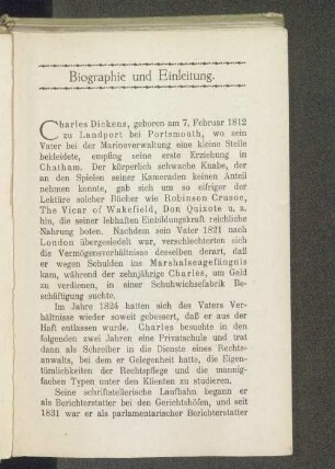 Biographie und Einleitung.