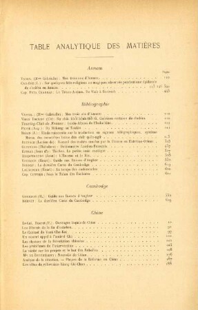 Table analytique des matières